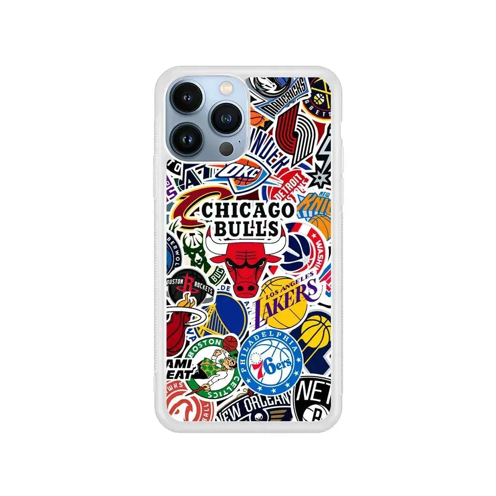 Collection of NBA Club logos iPhone 15 Pro Max Case-Rubber / White (2D Case)-Xtracase