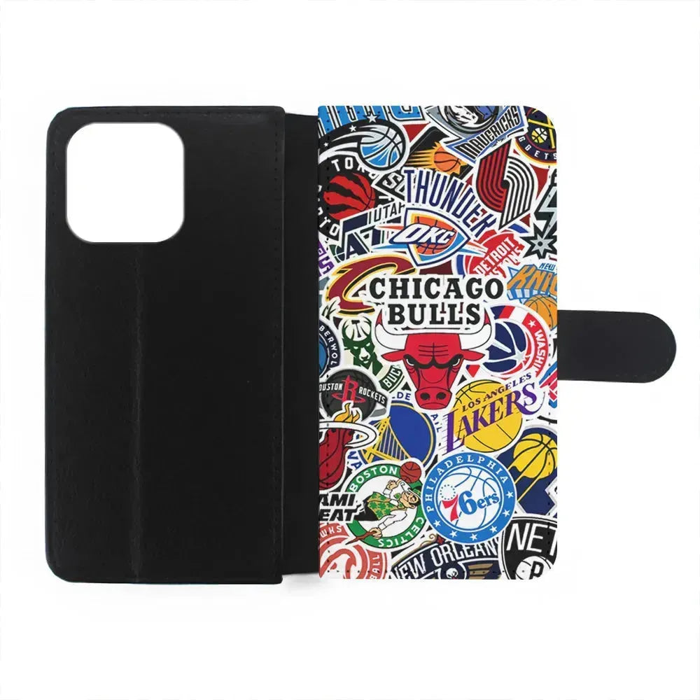 Collection of NBA Club logos iPhone 15 Pro Max Case-Flip Wallet Case-Xtracase