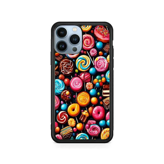 Colorful Assortment of Candies iPhone 15 Pro Max Case-Rubber / Black (2D Case)-Xtracase