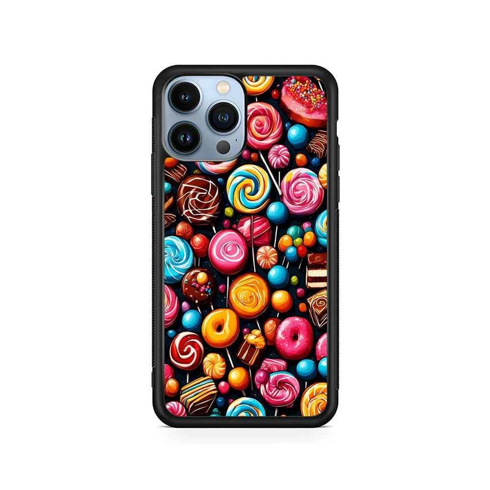 Colorful Assortment of Candies iPhone 13 Pro Case-Rubber / Black (2D Case)-Xtracase