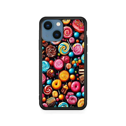 Colorful Assortment of Candies iPhone 13 Mini Case-Rubber / Black (2D Case)-Xtracase