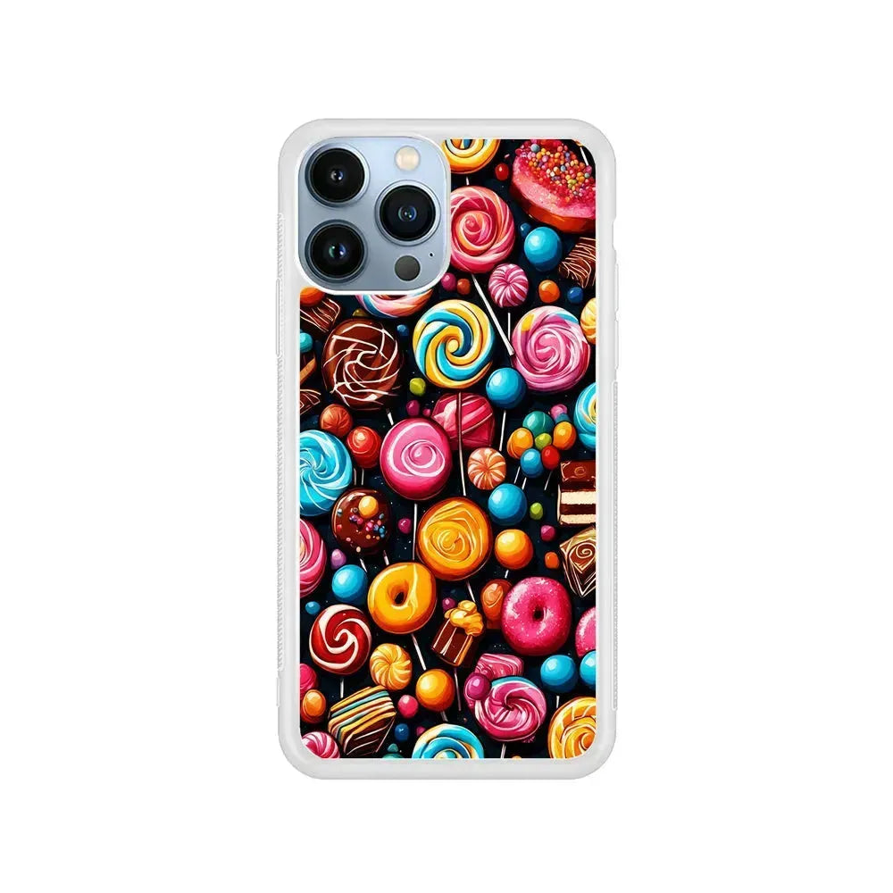 Colorful Assortment of Candies iPhone 15 Pro Max Case-Rubber / White (2D Case)-Xtracase