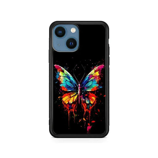 Colorful Butterfly Painting on Black iPhone 13 Mini Case-Rubber / Black (2D Case)-Xtracase