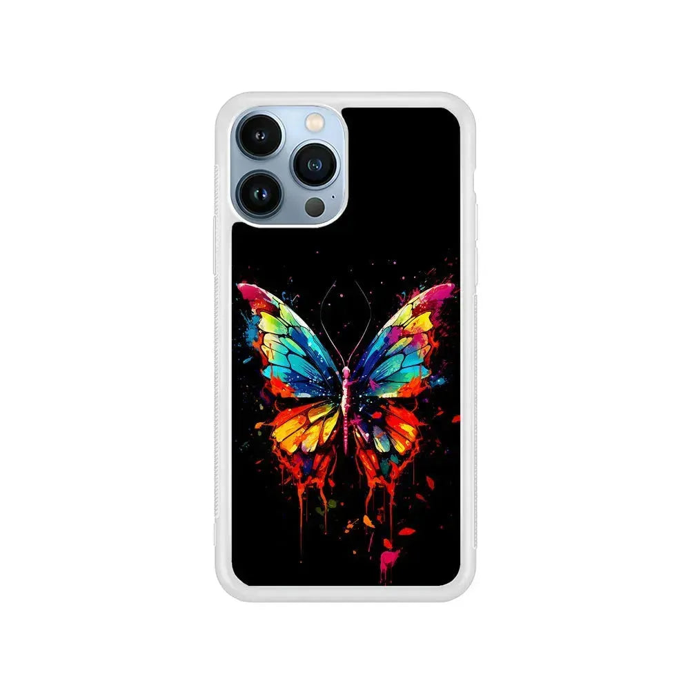 Colorful Butterfly Painting on Black iPhone 15 Pro Max Case-Rubber / White (2D Case)-Xtracase