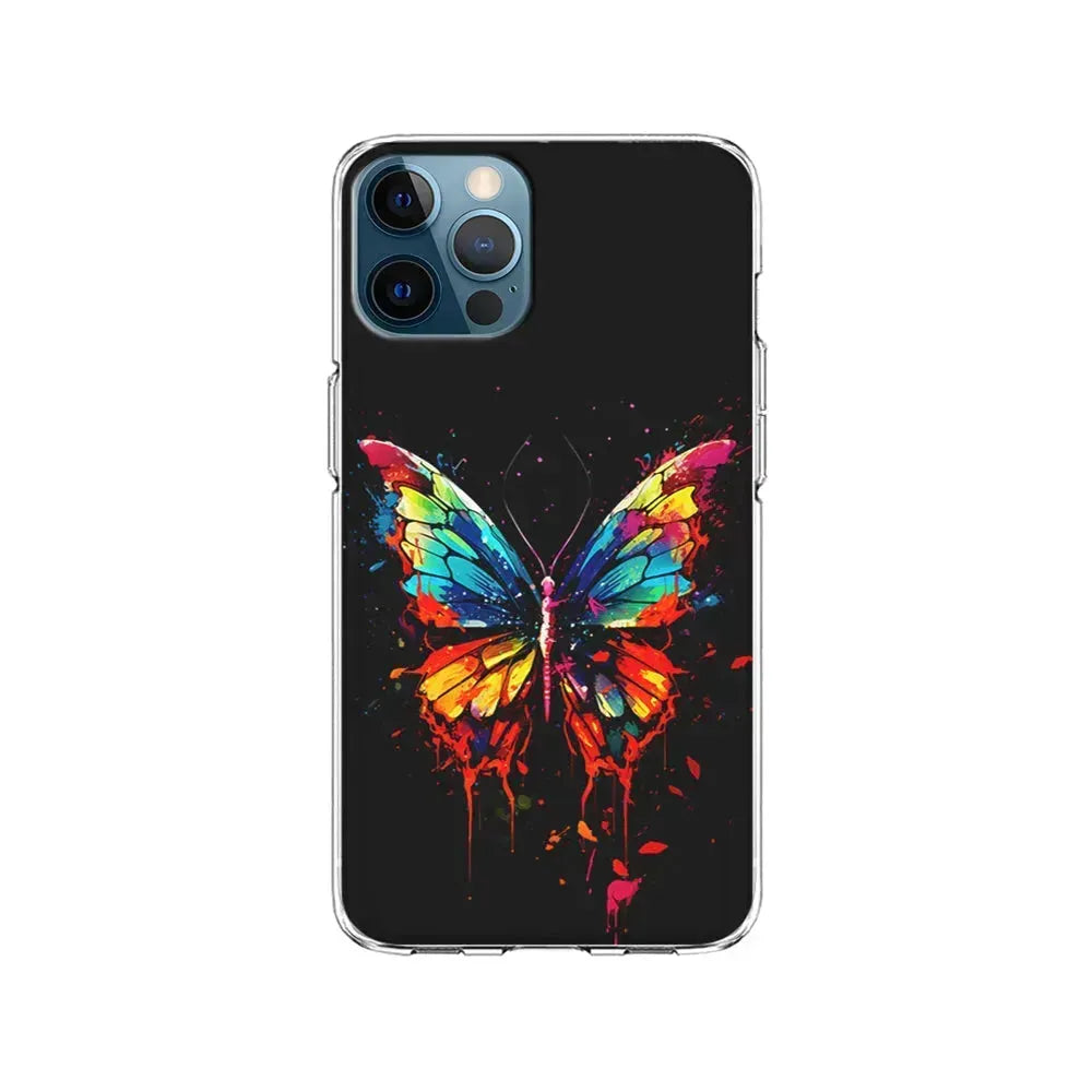 Colorful Butterfly Painting on Black iPhone 15 Pro Max Case-Clear Soft Case-Xtracase