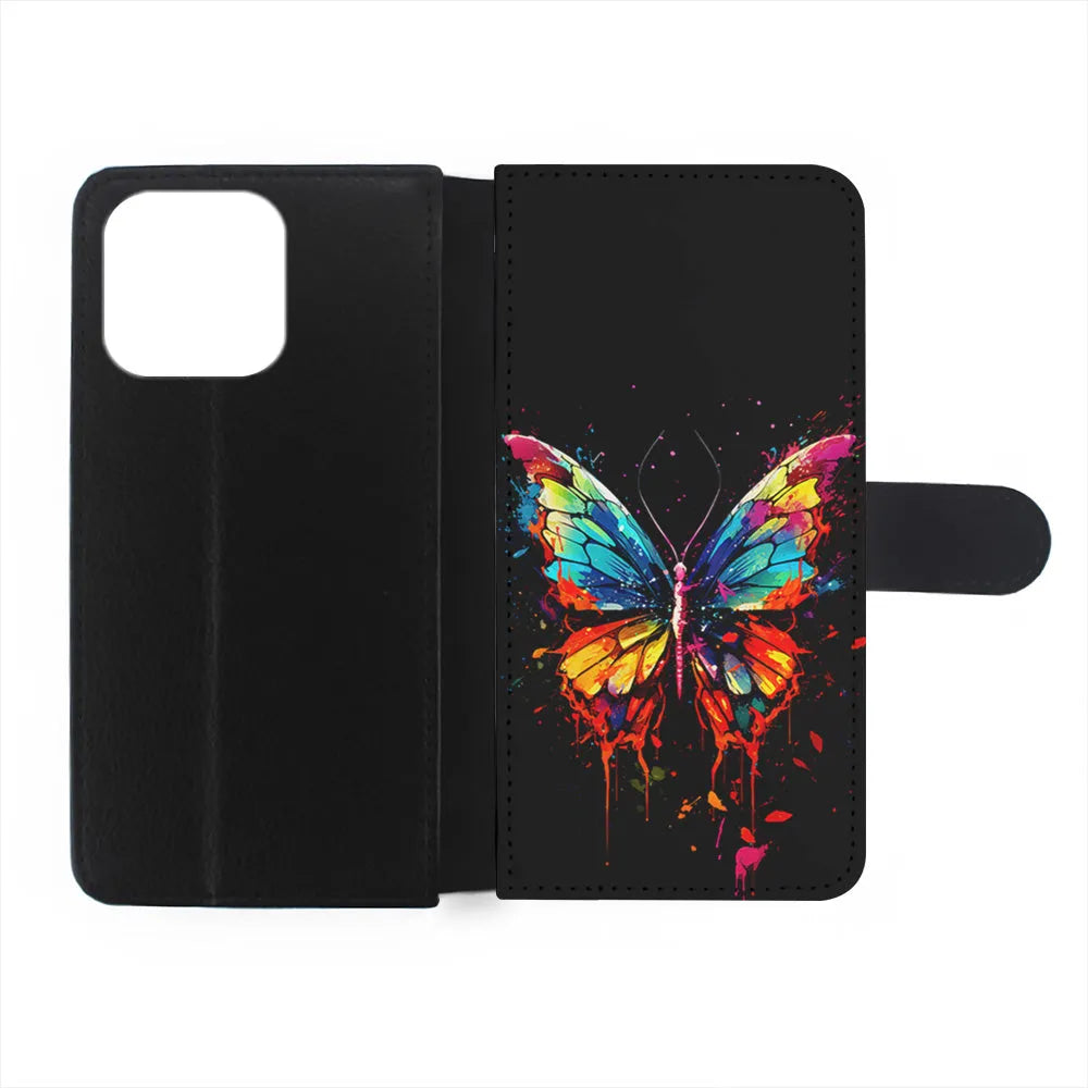 Colorful Butterfly Painting on Black iPhone 13 Pro Max Case-Flip Wallet Case-Xtracase