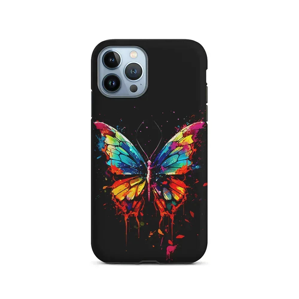 Colorful Butterfly Painting on Black iPhone 15 Pro Max Case-2 in 1 Tough Case-Xtracase