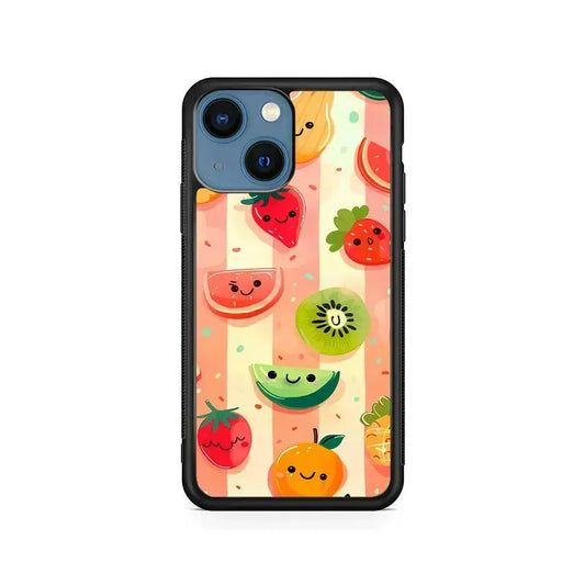 Colorful Fruit Cartoon Stripe iPhone 13 Mini Case-Rubber / Black (2D Case)-Xtracase