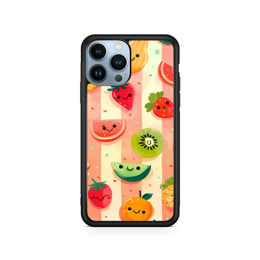 Colorful Fruit Cartoon Stripe iPhone 13 Pro Case-Rubber / Black (2D Case)-Xtracase