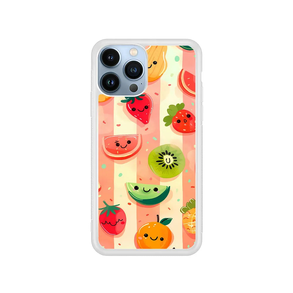Colorful Fruit Cartoon Stripe iPhone 13 Pro Case-Rubber / White (2D Case)-Xtracase