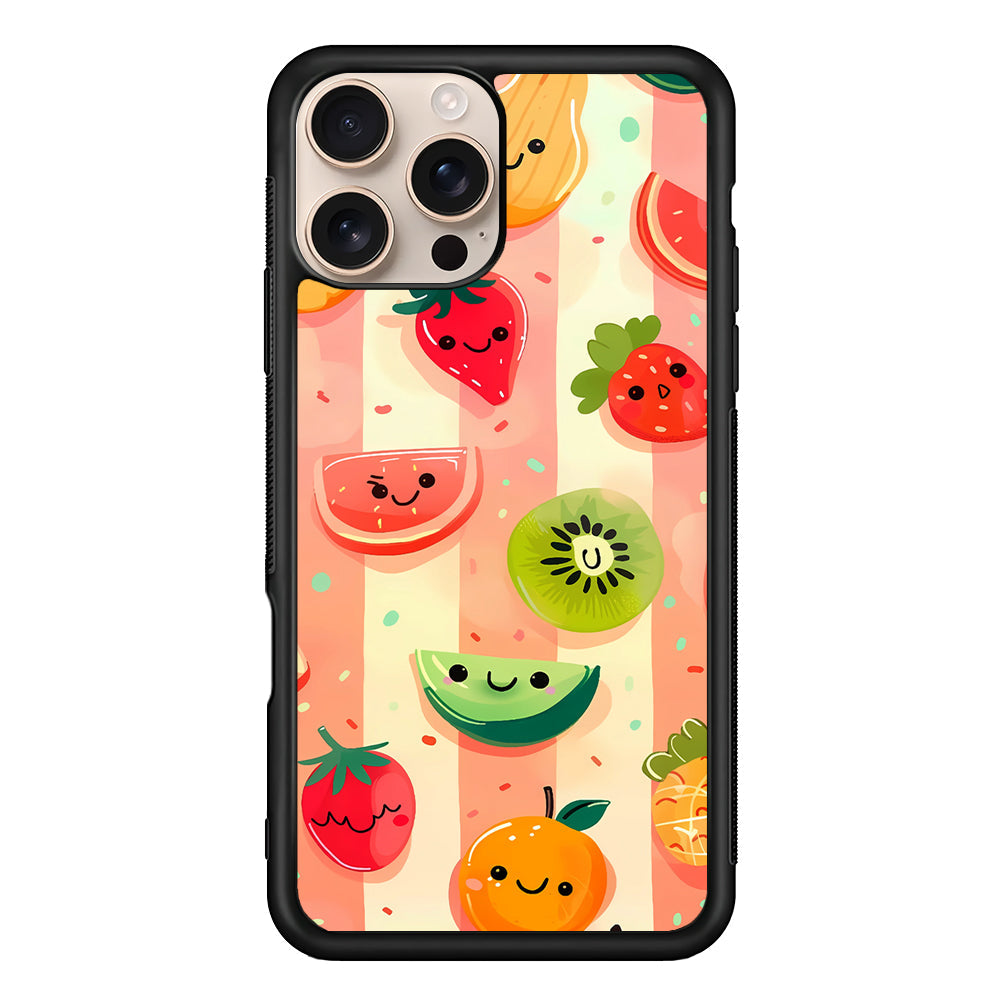 Colorful Fruit Cartoon Stripe iPhone 16 Pro Max Case - iPhone 16 Pro Max