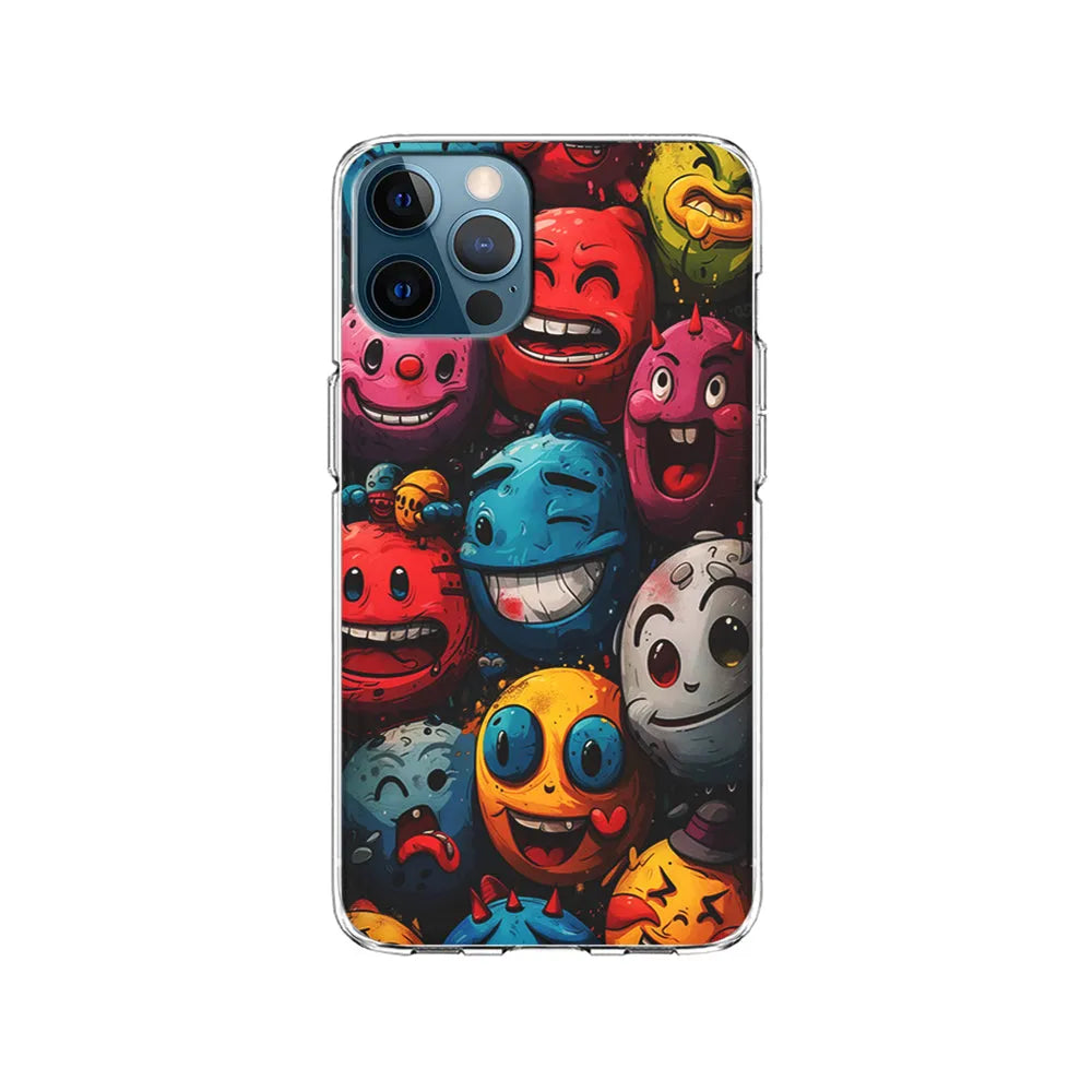 Colorful Funny Emoticons Doodle iPhone 13 Pro Case-Clear Soft Case-Xtracase