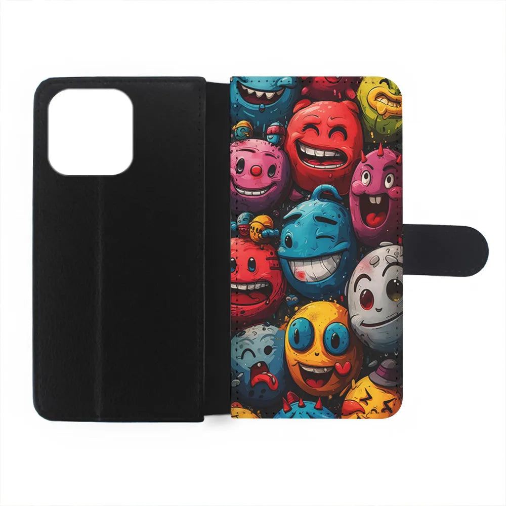 Colorful Funny Emoticons Doodle iPhone 13 Pro Case-Flip Wallet Case-Xtracase