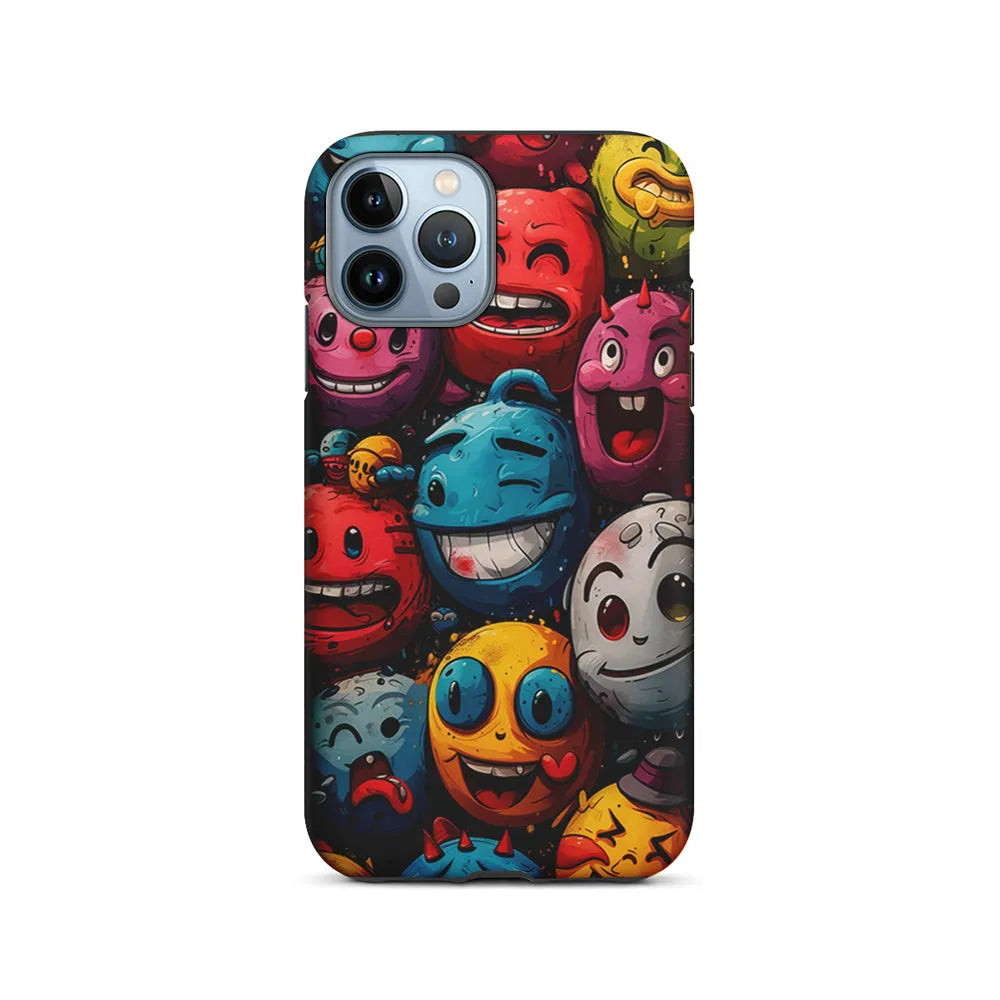 Colorful Funny Emoticons Doodle iPhone 13 Pro Max Case-2 in 1 Tough Case-Xtracase