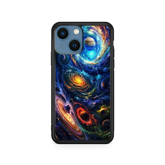 Colorful Galaxy Big Universe iPhone 13 Mini Case-Rubber / Black (2D Case)-Xtracase