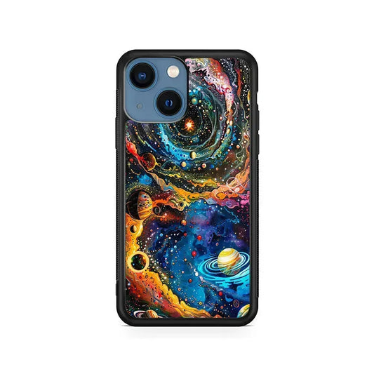 Colorful Galaxy Many Planets iPhone 13 Mini Case-Rubber / Black (2D Case)-Xtracase