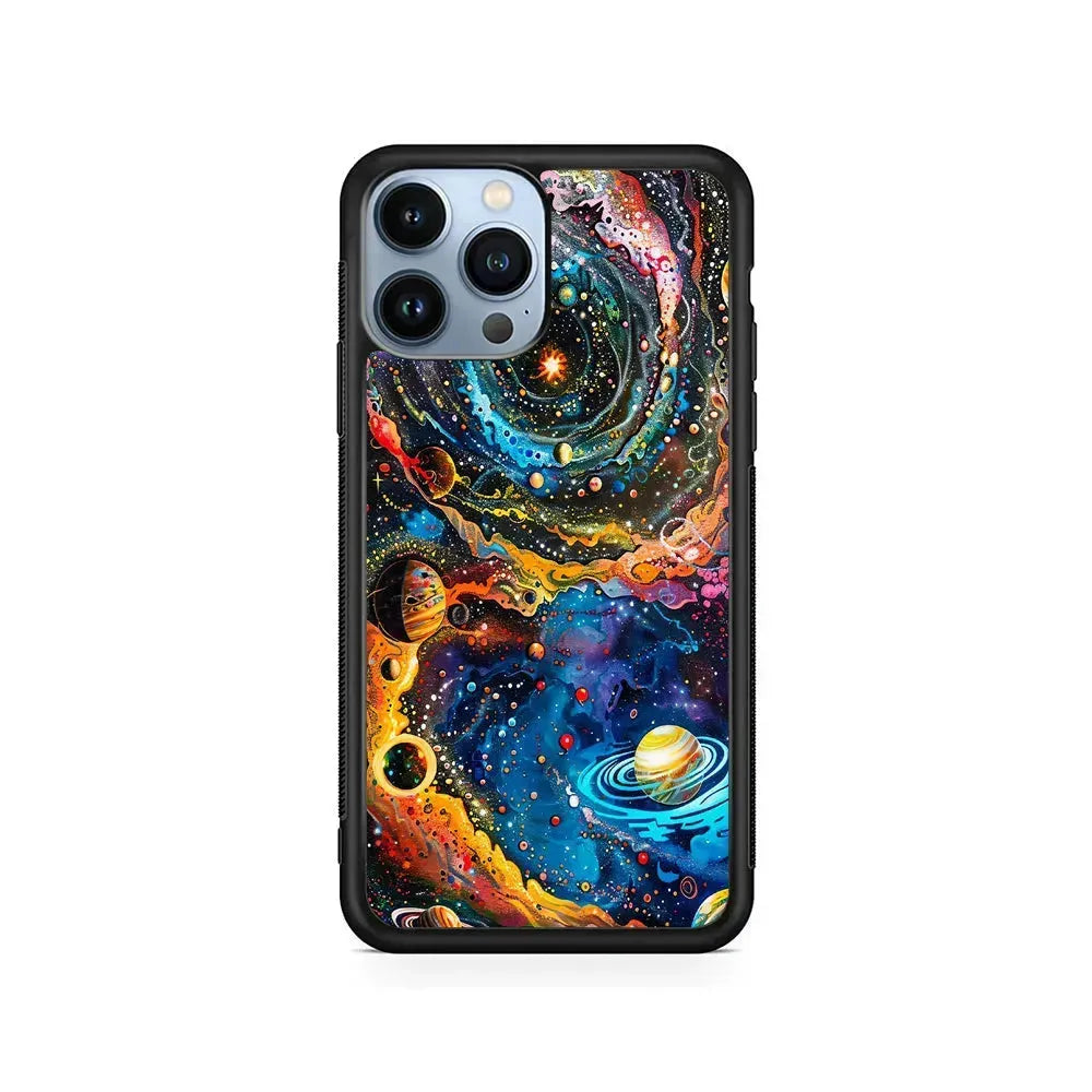 Colorful Galaxy Many Planets iPhone 15 Pro Max Case-Rubber / Black (2D Case)-Xtracase