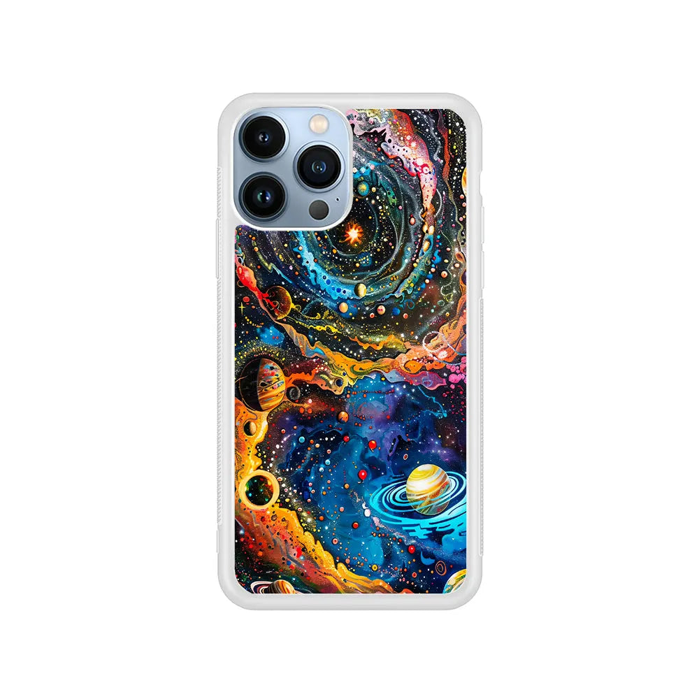 Colorful Galaxy Many Planets iPhone 13 Pro Case-Rubber / White (2D Case)-Xtracase