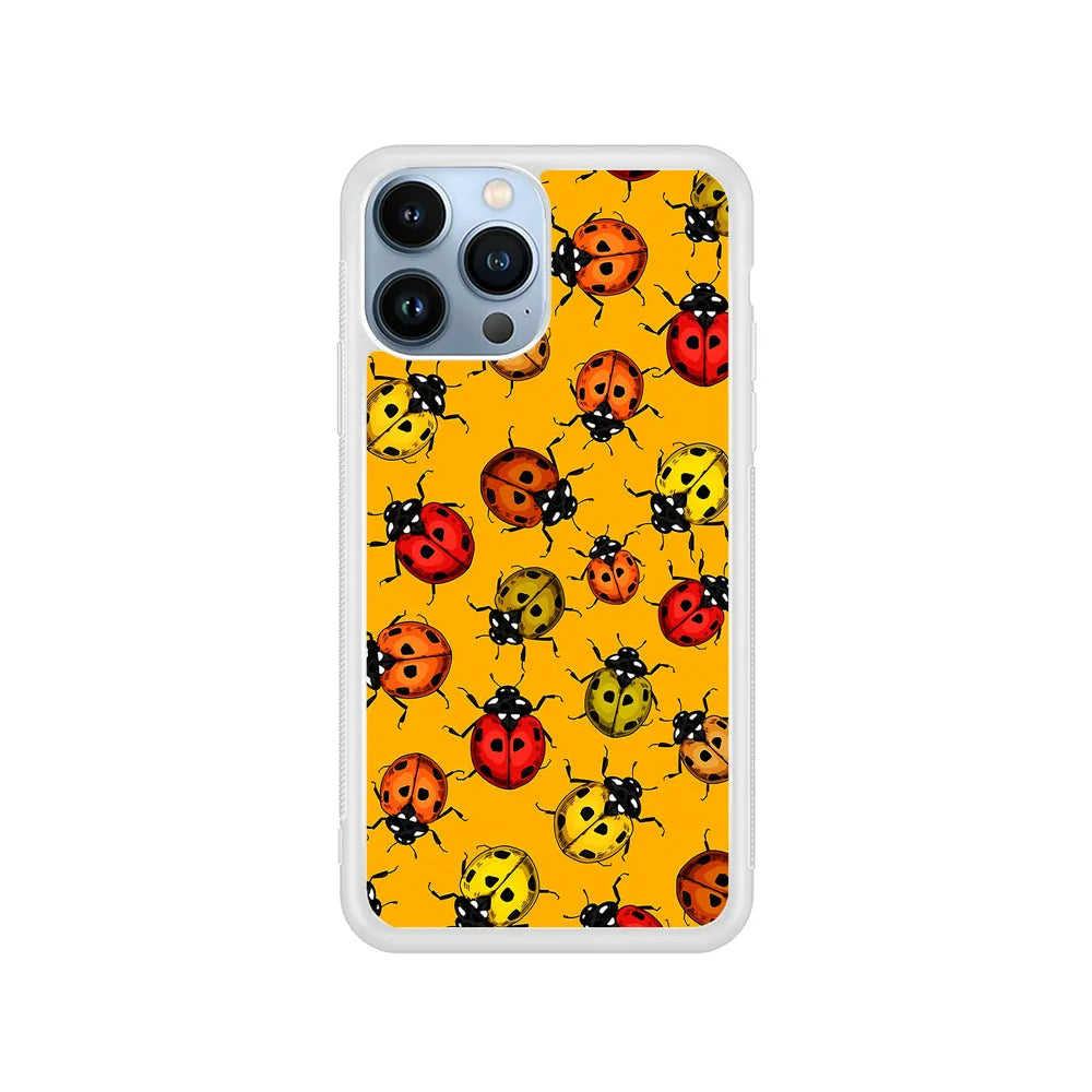 Colorful Ladybugs Pattern iPhone 13 Pro Case-Rubber / White (2D Case)-Xtracase