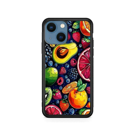 Colorful Mixed Sweet Fruits iPhone 13 Mini Case-Rubber / Black (2D Case)-Xtracase