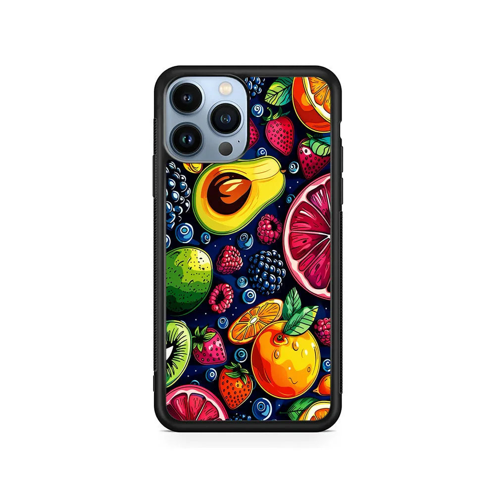 Colorful Mixed Sweet Fruits iPhone 13 Pro Case-Rubber / Black (2D Case)-Xtracase