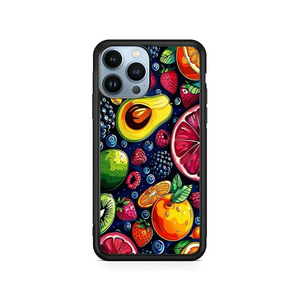 Colorful Mixed Sweet Fruits iPhone 15 Pro Max Case-Rubber / Black (2D Case)-Xtracase