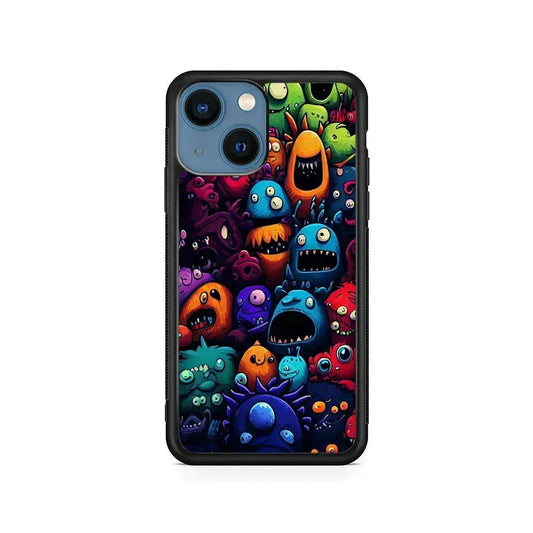Colorful Monster Doodle Art iPhone 13 Mini Case-Rubber / Black (2D Case)-Xtracase
