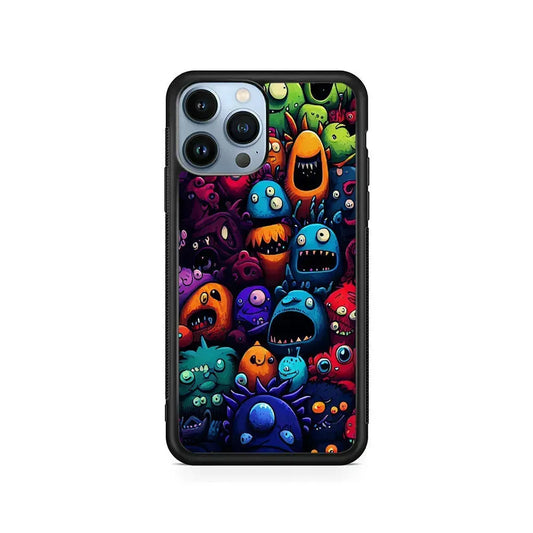 Colorful Monster Doodle Art iPhone 15 Pro Max Case-Rubber / Black (2D Case)-Xtracase