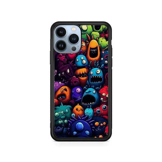 Colorful Monster Doodle Art iPhone 13 Pro Case-Rubber / Black (2D Case)-Xtracase
