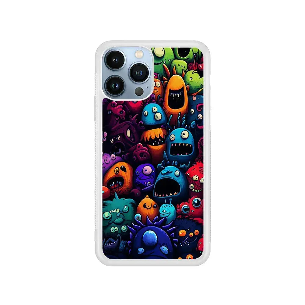 Colorful Monster Doodle Art iPhone 15 Pro Max Case-Rubber / White (2D Case)-Xtracase