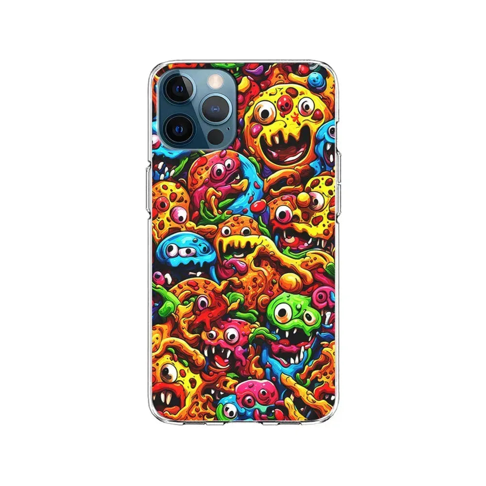 Colorful Monster Doodle Pizza iPhone 15 Pro Max Case-Clear Soft Case-Xtracase