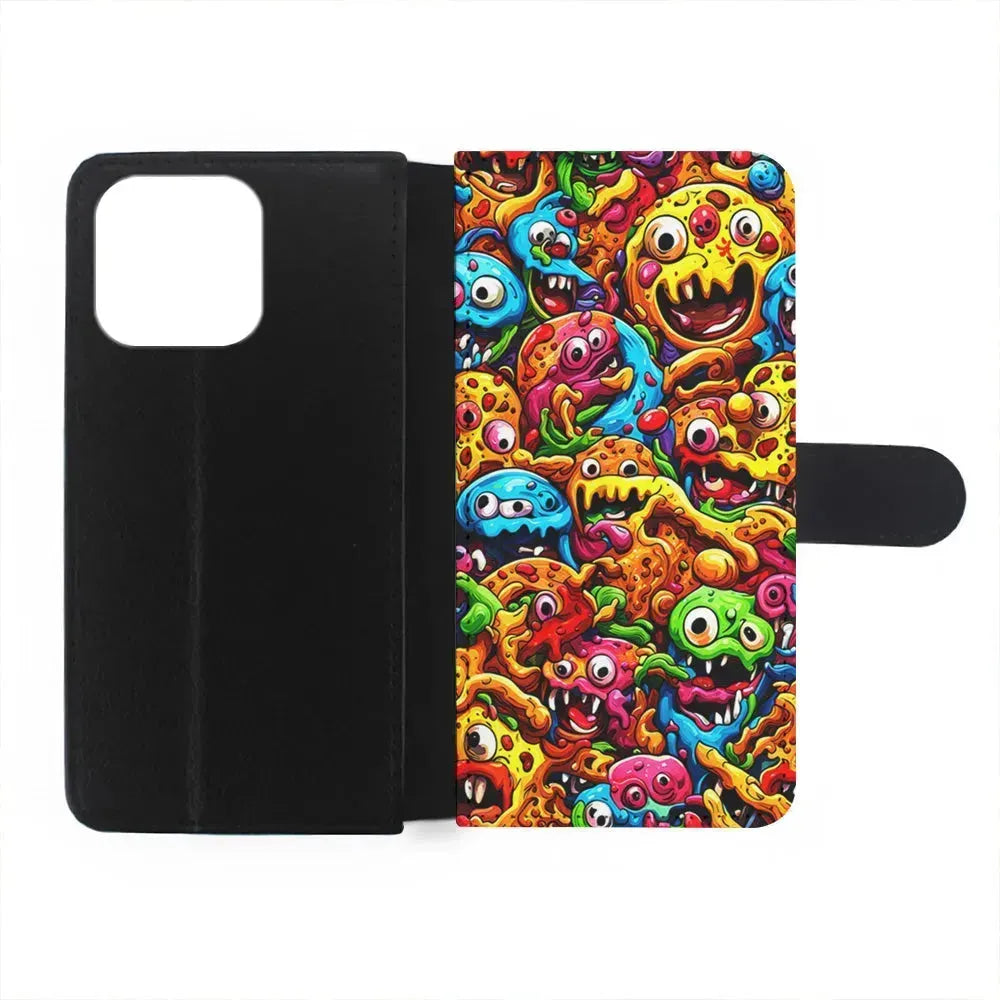 Colorful Monster Doodle Pizza iPhone 15 Pro Max Case-Flip Wallet Case-Xtracase