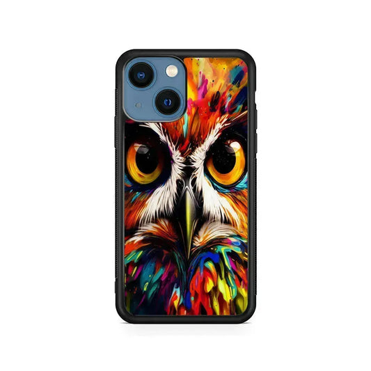 Colorful Owl Face iPhone 13 Mini Case-Rubber / Black (2D Case)-Xtracase