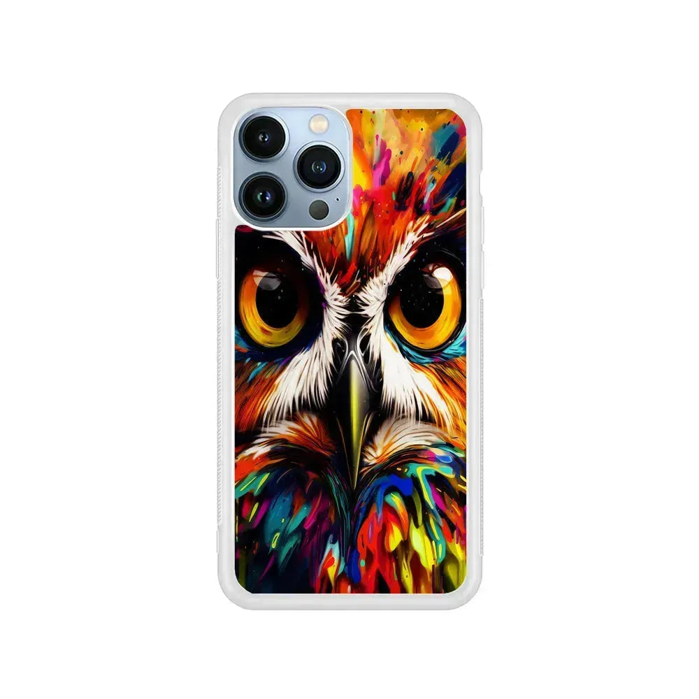 Colorful Owl Face iPhone 15 Pro Max Case-Rubber / White (2D Case)-Xtracase