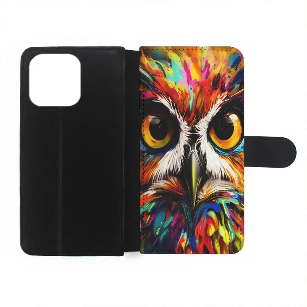 Colorful Owl Face iPhone 15 Pro Max Case-Flip Wallet Case-Xtracase