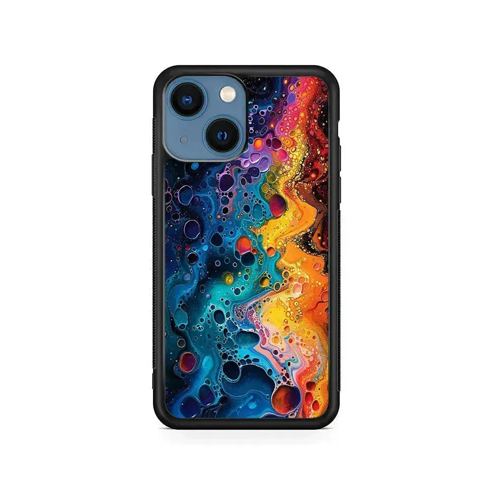 Colorful Painting with Lots of Bubbles iPhone 13 Mini Case-Rubber / Black (2D Case)-Xtracase