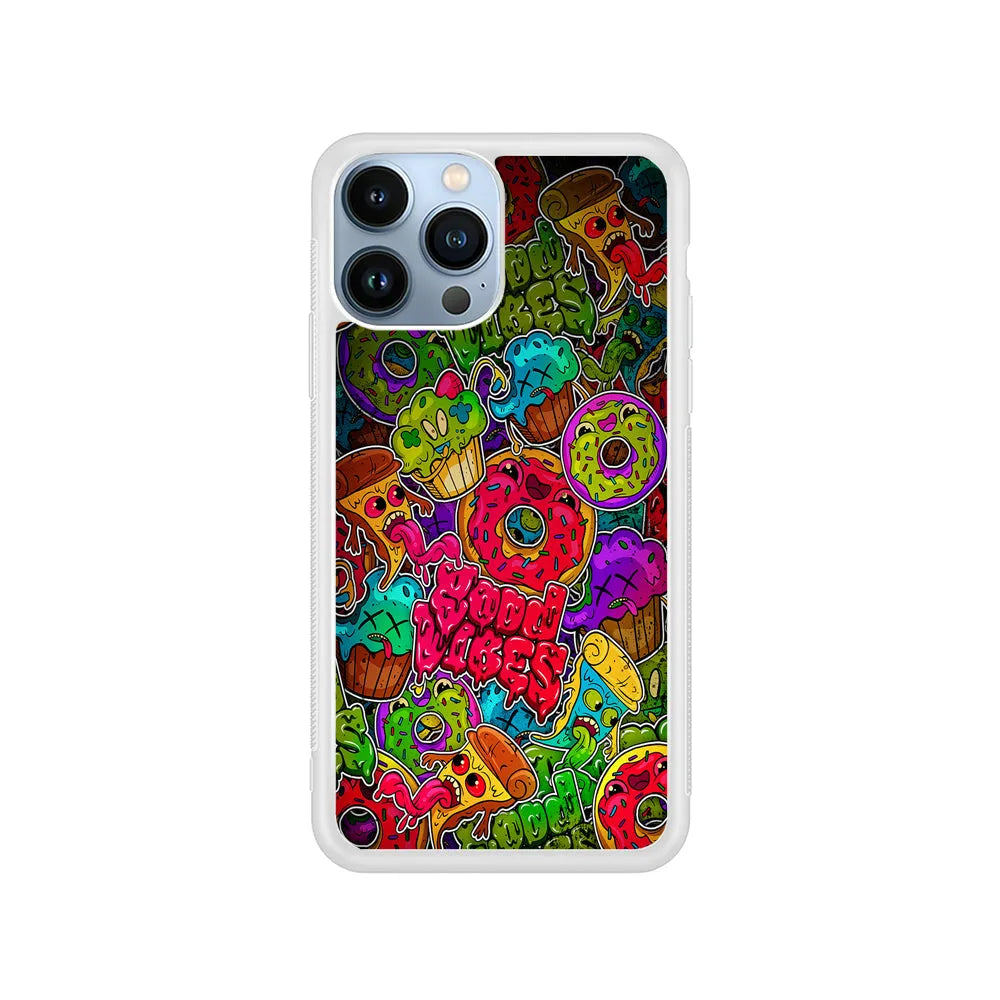 Colorful Scary Food Doodle iPhone 13 Pro Max Case-Rubber / White (2D Case)-Xtracase
