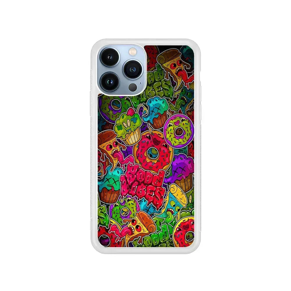 Colorful Scary Food Doodle iPhone 15 Pro Max Case-Rubber / White (2D Case)-Xtracase