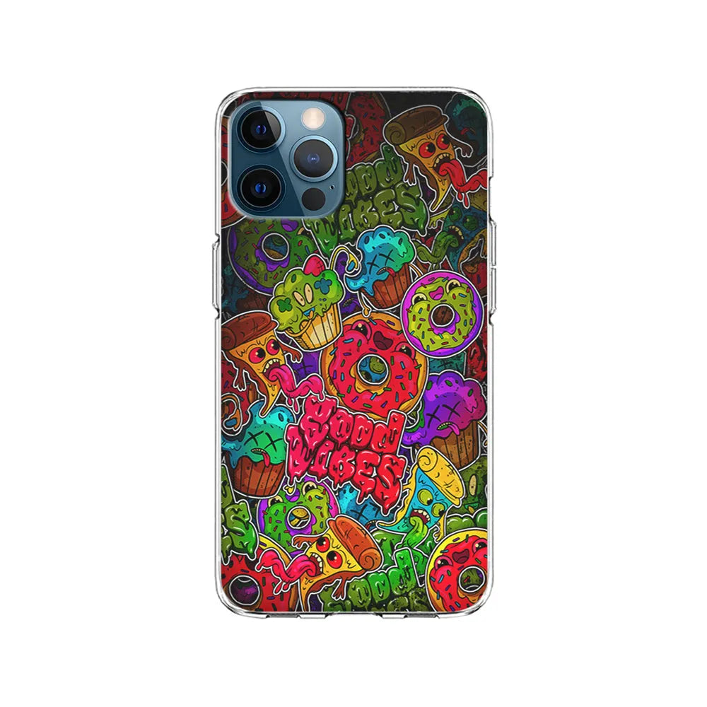 Colorful Scary Food Doodle iPhone 13 Pro Max Case-Clear Soft Case-Xtracase