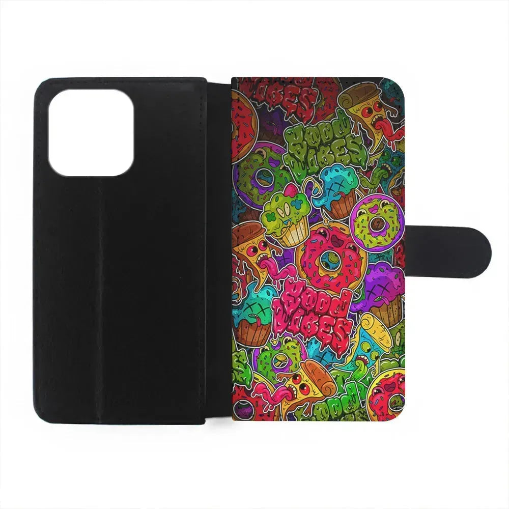 Colorful Scary Food Doodle iPhone 15 Pro Max Case-Flip Wallet Case-Xtracase