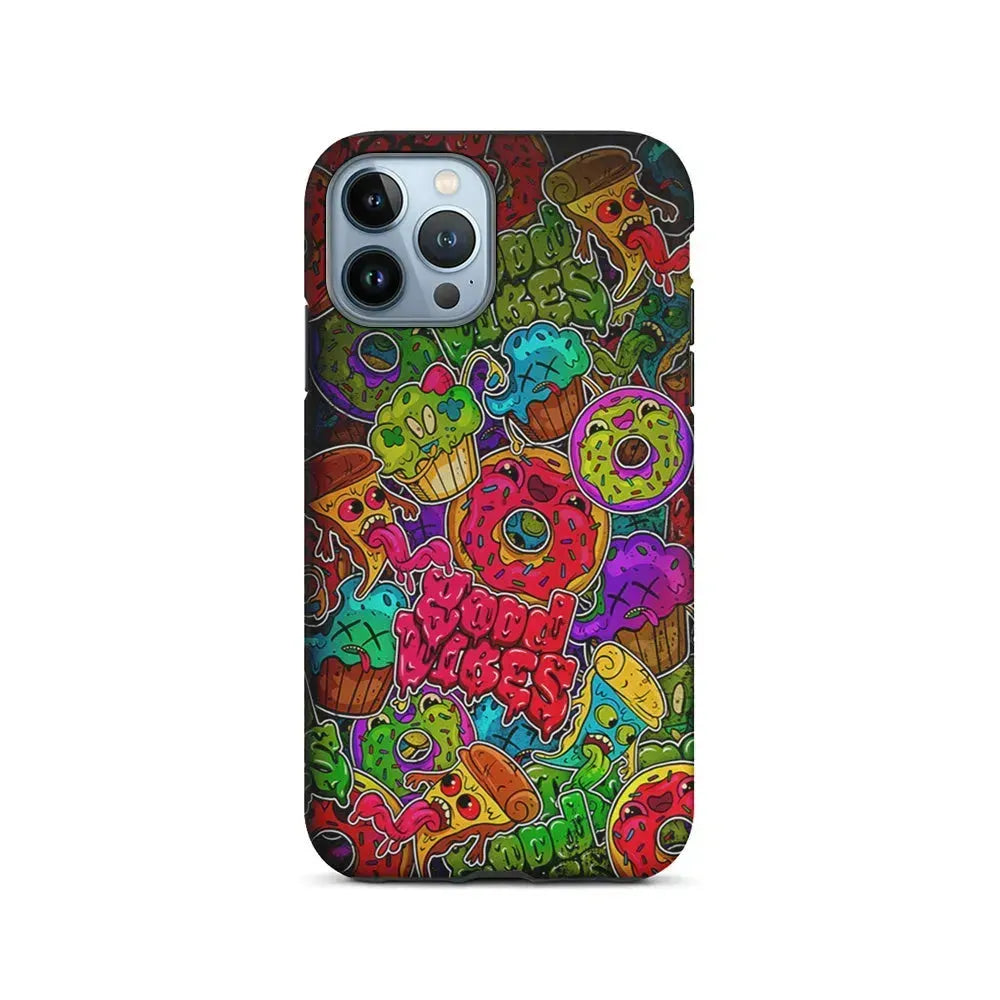 Colorful Scary Food Doodle iPhone 15 Pro Max Case-2 in 1 Tough Case-Xtracase