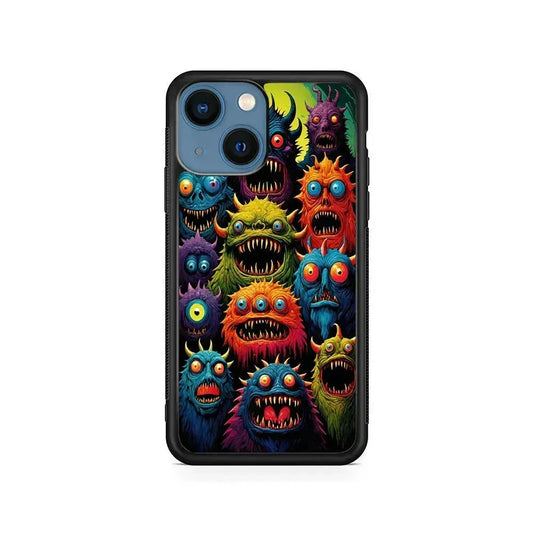 Colorful Scary Monster Doodle iPhone 13 Mini Case-Rubber / Black (2D Case)-Xtracase