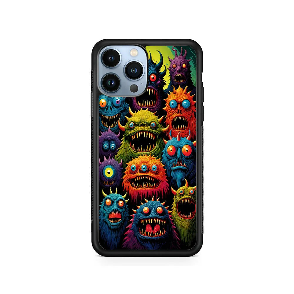 Colorful Scary Monster Doodle iPhone 13 Pro Case-Rubber / Black (2D Case)-Xtracase