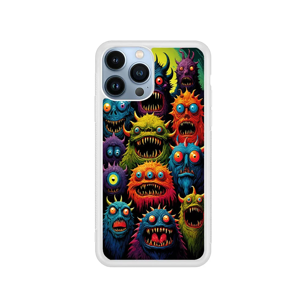 Colorful Scary Monster Doodle iPhone 13 Pro Case-Rubber / White (2D Case)-Xtracase