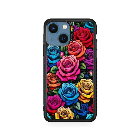 Colourful Roses Flowers Aesthetic iPhone 13 Mini Case-Rubber / Black (2D Case)-Xtracase