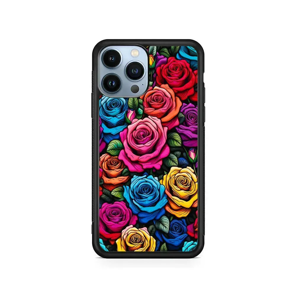 Colourful Roses Flowers Aesthetic iPhone 15 Pro Max Case-Rubber / Black (2D Case)-Xtracase