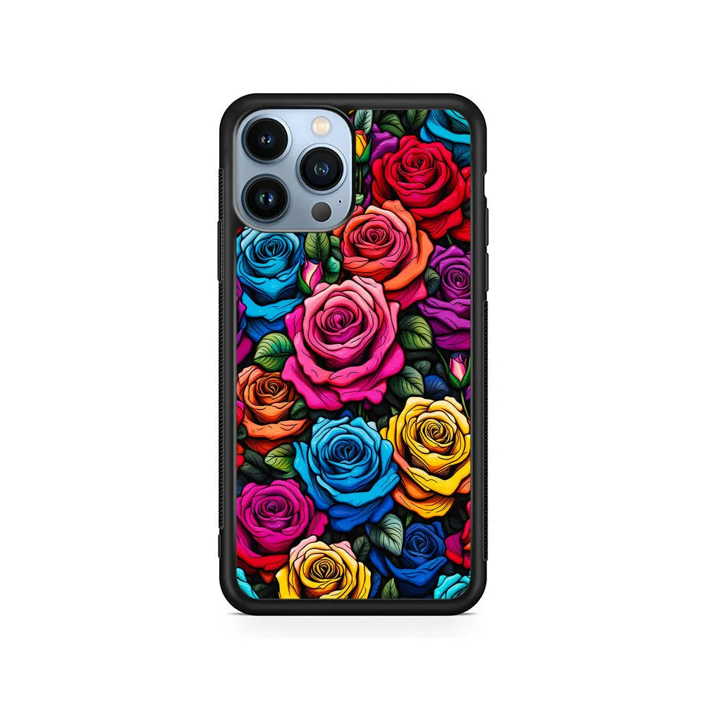 Colourful Roses Flowers Aesthetic iPhone 13 Pro Case-Rubber / Black (2D Case)-Xtracase