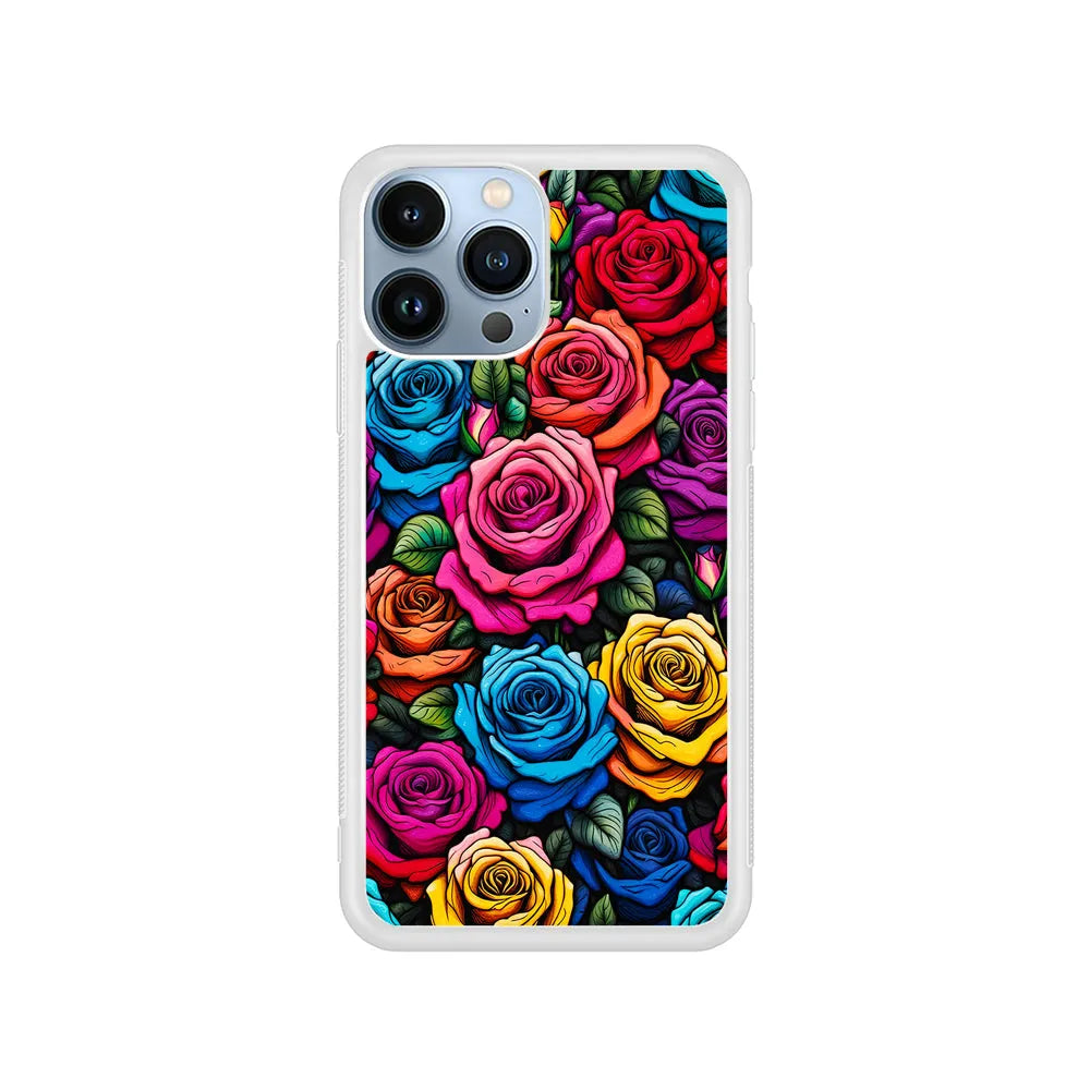 Colourful Roses Flowers Aesthetic iPhone 13 Pro Case-Rubber / White (2D Case)-Xtracase