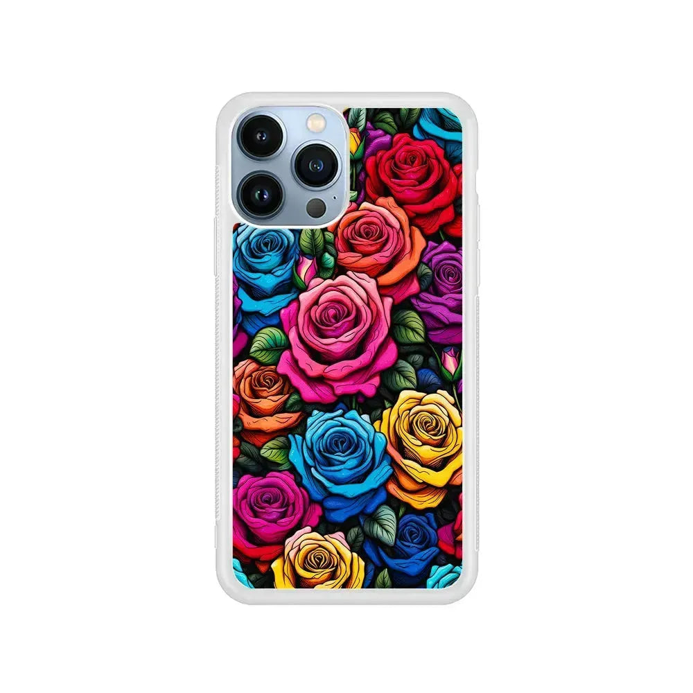 Colourful Roses Flowers Aesthetic iPhone 15 Pro Max Case-Rubber / White (2D Case)-Xtracase