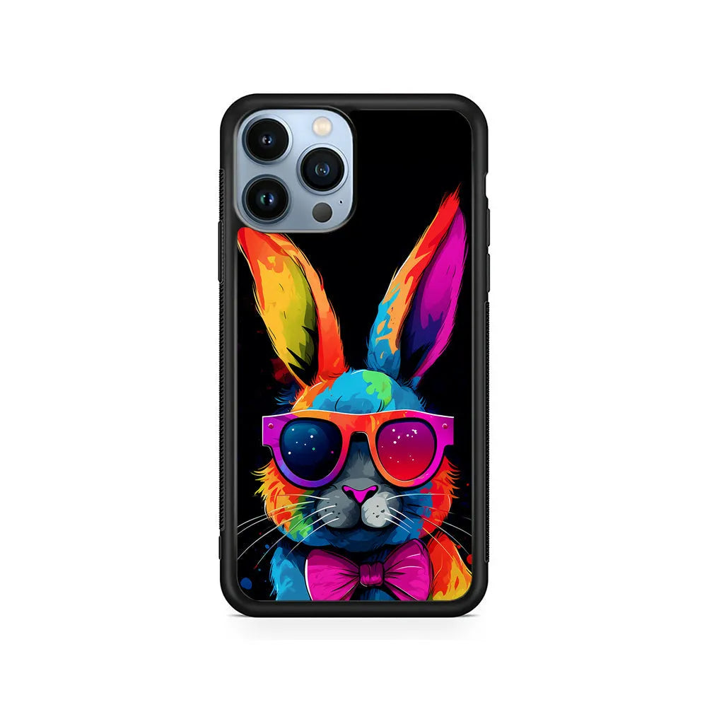 Cool Bunny With Sunglasses iPhone 13 Pro Case-Rubber / Black (2D Case)-Xtracase